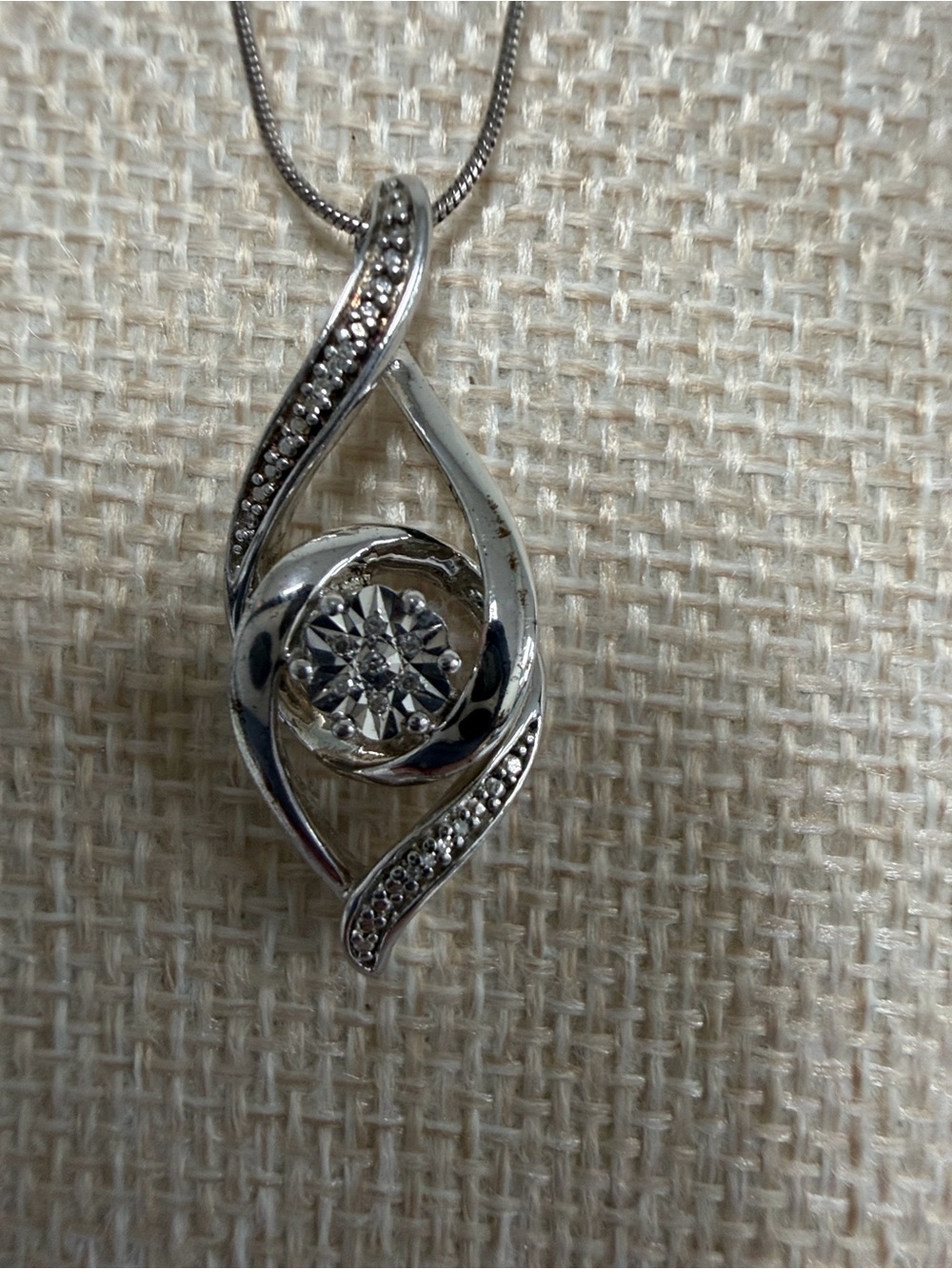 Sterling Silver Swirl Pendant Necklace with diamonds